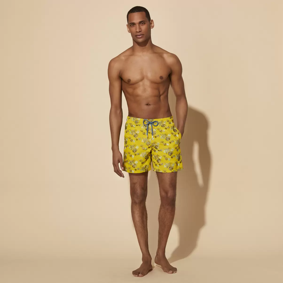 Nachhaltigkeit Men Swim Shorts Embroidered Flowers And Shells - Limited Edition Vilebrequin Sunflower / Gelb Stickerei Herren