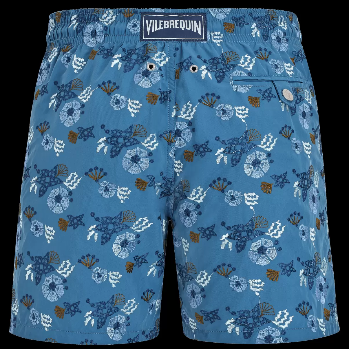 Herren Calanque / Blau Men Swim Shorts Embroidered Flowers And Shells - Limited Edition Bestellung Stickerei Vilebrequin - 1