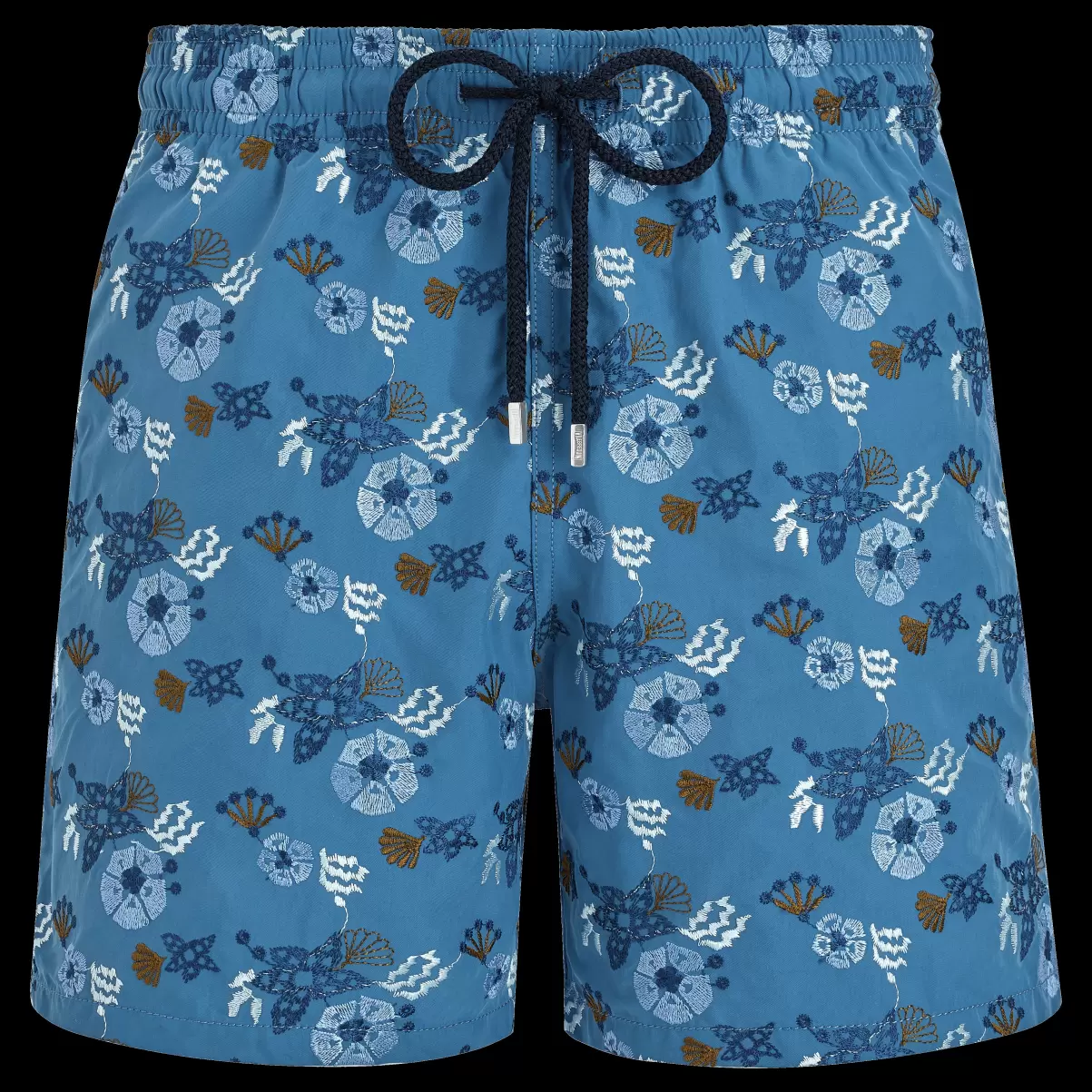 Herren Calanque / Blau Men Swim Shorts Embroidered Flowers And Shells - Limited Edition Bestellung Stickerei Vilebrequin
