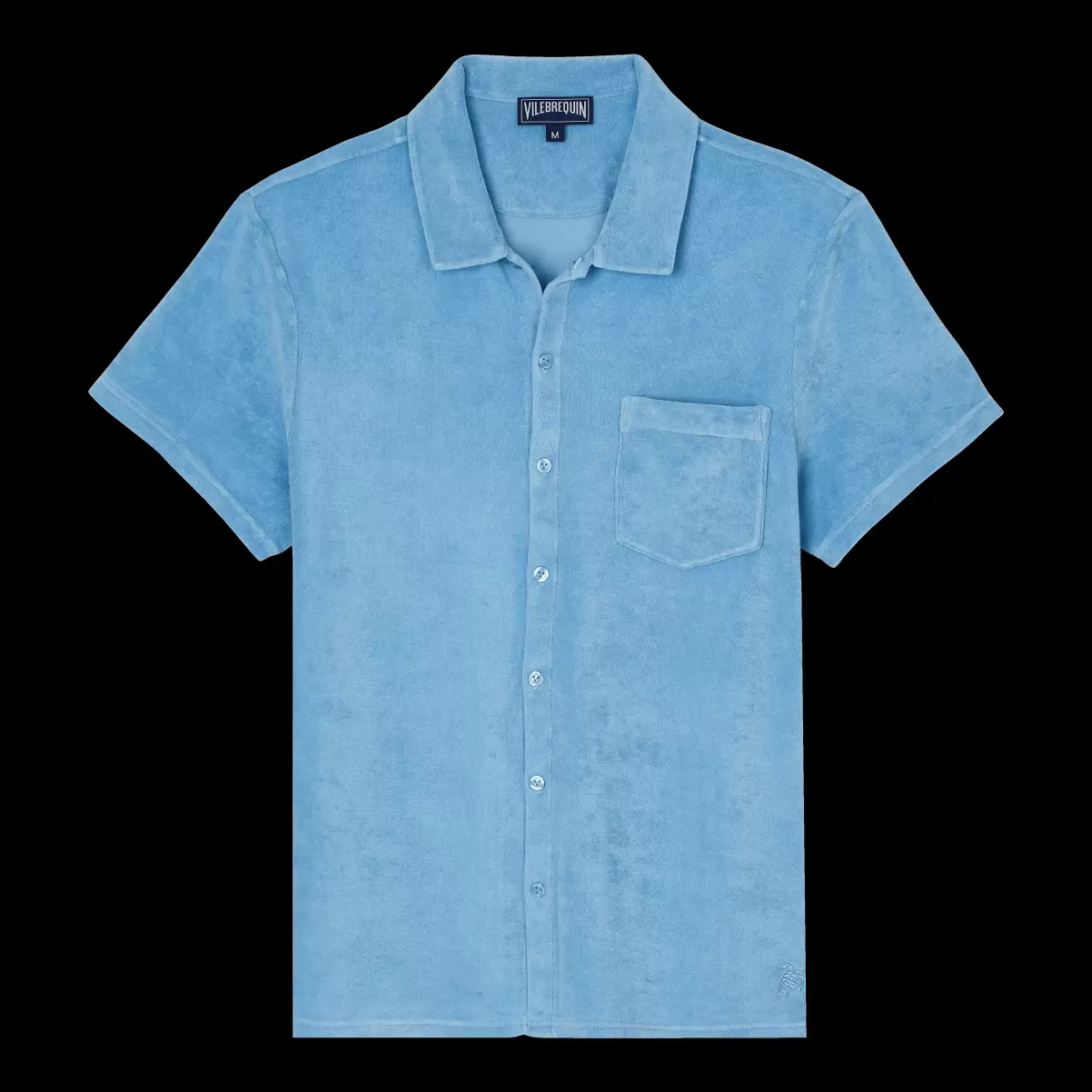 Billig Herren Vilebrequin Source / Blau Shirts Solid Bowling-Hemd Aus Frottee Mit Mineralfarbstoff Für Herren - 3