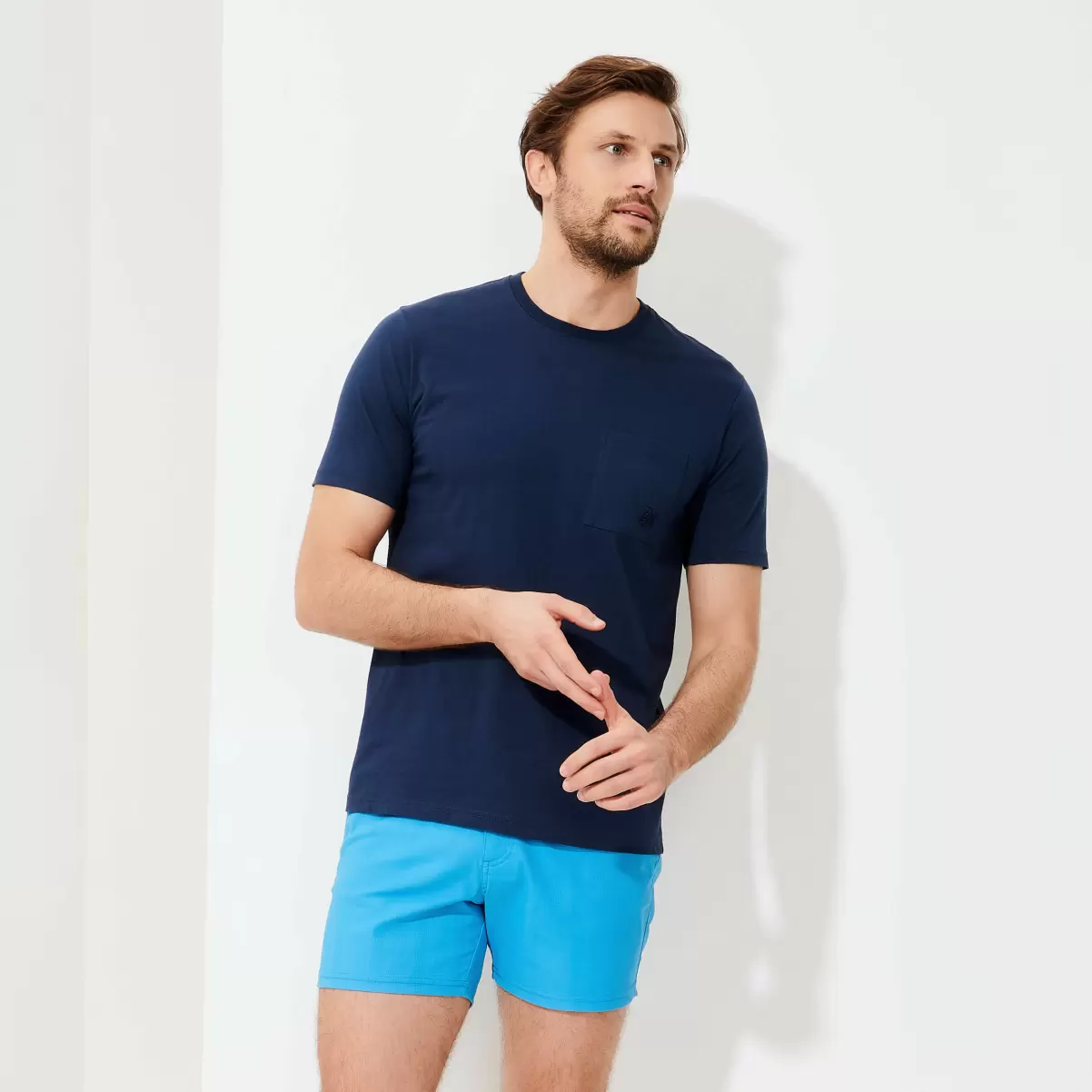 Marineblau / Blau Vilebrequin T-Shirts Einfarbiges T-Shirt Aus Bio-Baumwolle Für Herren Herren Angebot