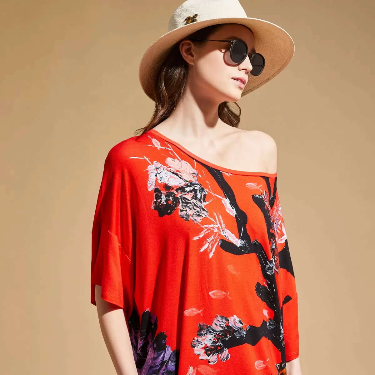 Kleider Material Damen Spring Flower Maxikleid Aus Viskose Für Damen - Vilebrequin X Patrizia Gucci Mohnrot / Rot - 2