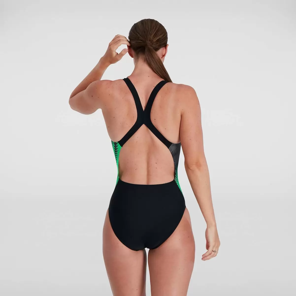 Damen Badeanzüge Placement Digital Powerback Badeanzug Schwarz/Grün Für Damen Speedo - 3