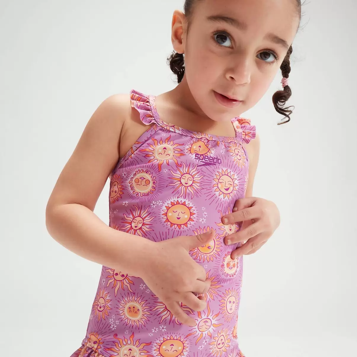 Kinder Mädchen Bademode Speedo Digital-Rüschen-Badeanzug Mit Dünnen Trägern Für Mädchen Im Kleinkindalter Violett/Pink - 4