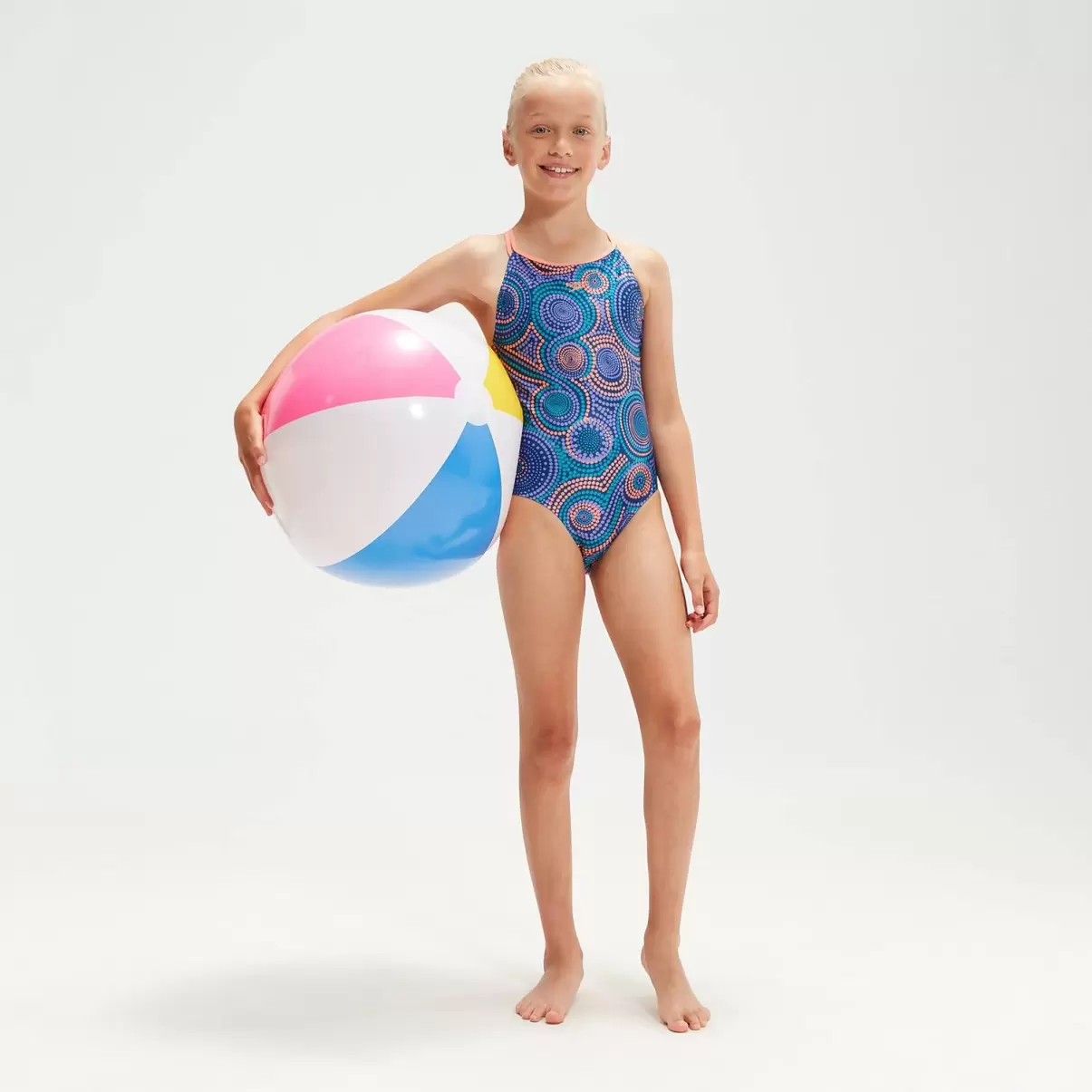 Speedo Mädchen Bademode Kinder Badeanzug Mit Doppelträgern Für Mädchen Blau/Koralle - 2
