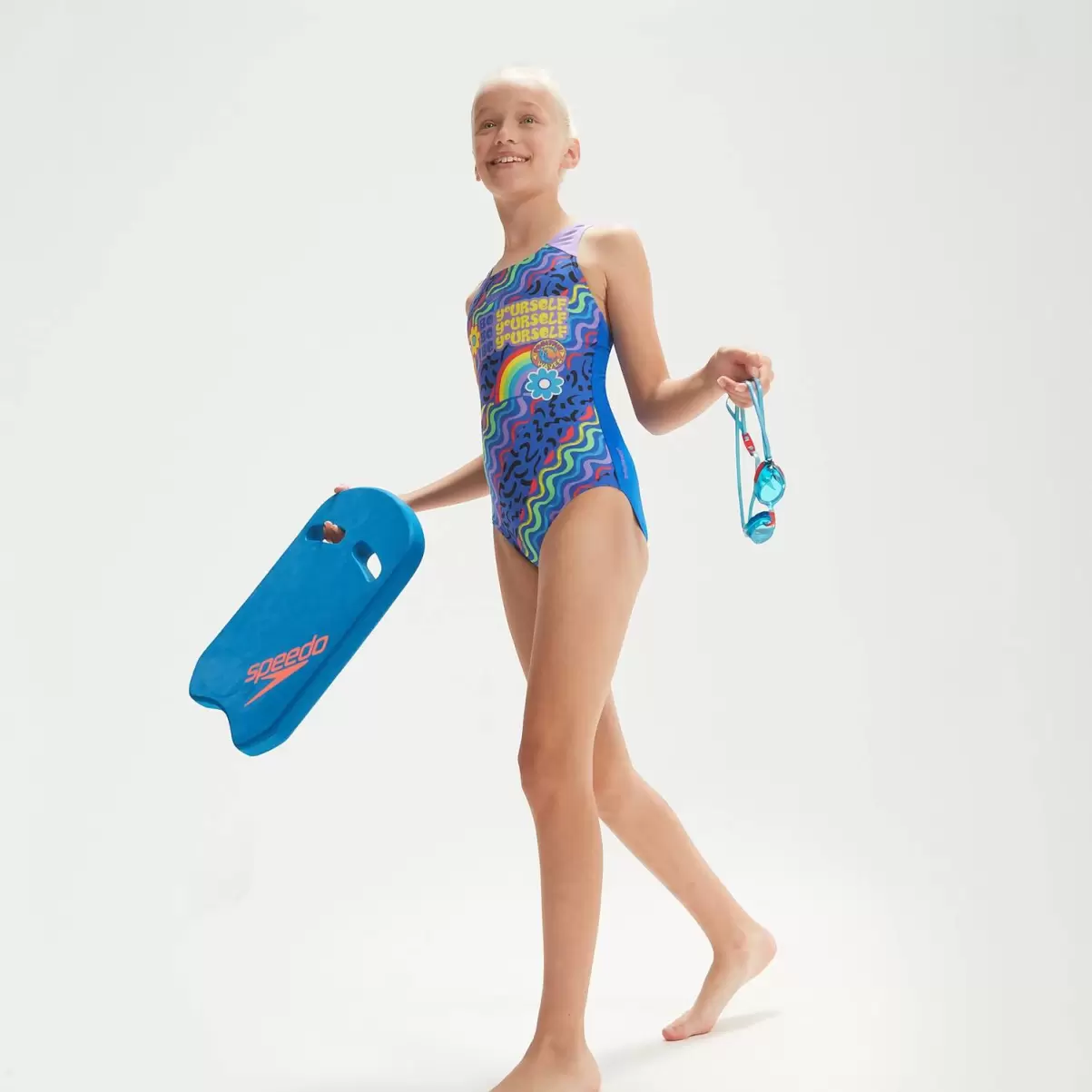 Kinder Speedo Mädchen Bademode Splashback-Badeanzug Für Mädchen Blau/Flieder - 2