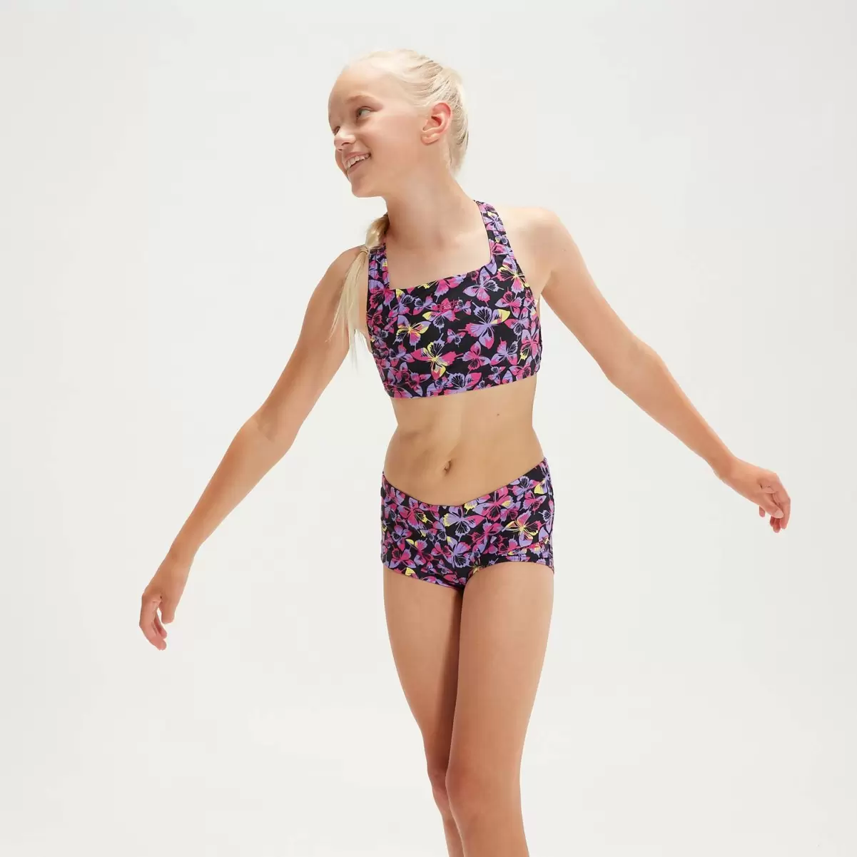 Speedo Kinder Bedruckter Bikini Mit Längerem Bein Für Mädchen Schwarz/Pink Mädchen Bademode
