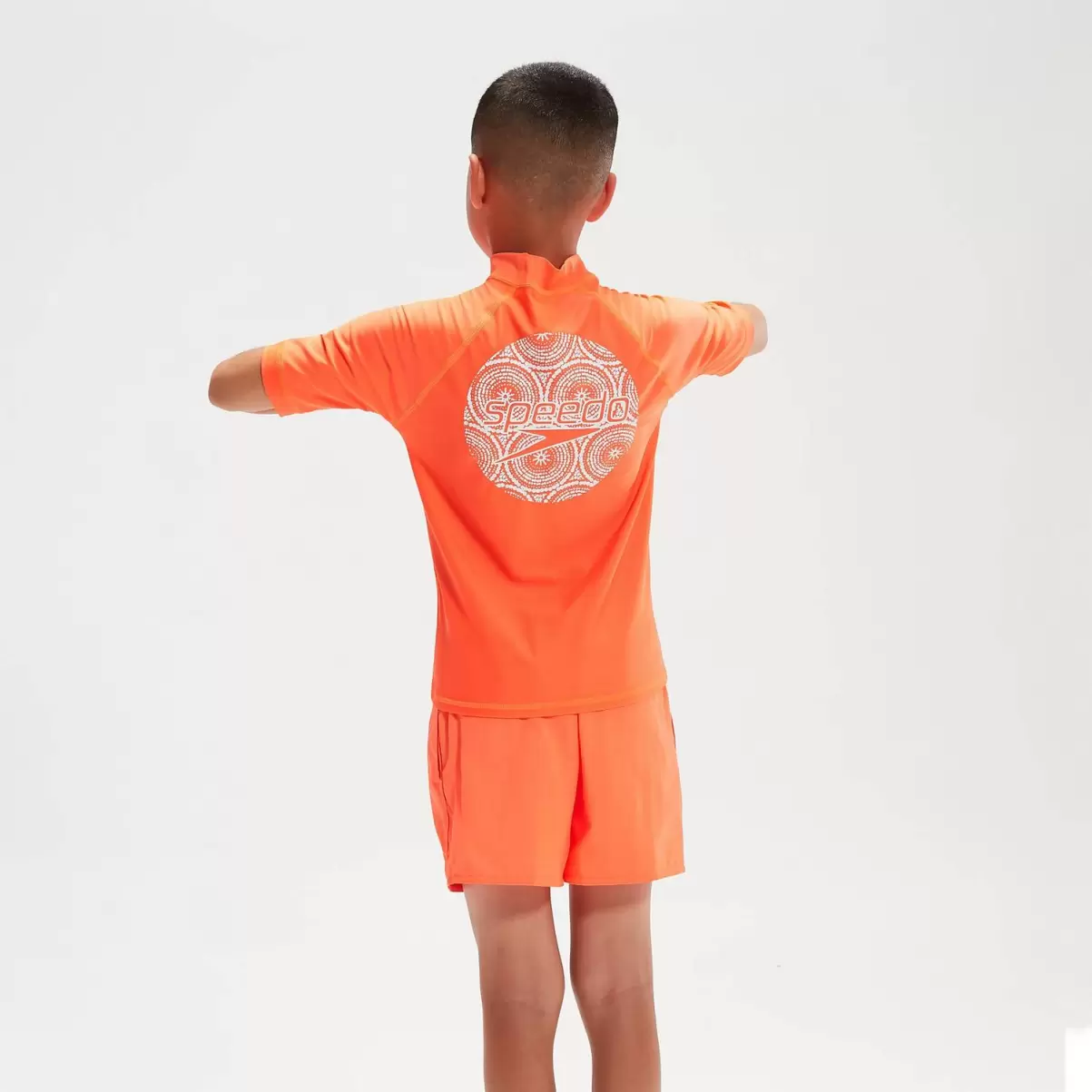 Speedo Kinder Bedrucktes Kurzärmeliges Rash-Top Für Jungen Orange Jungs Bademode - 1