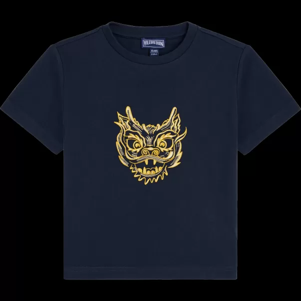 Vater Und Sohn The Year Of The Dragon T-Shirt Mit Stickerei Aus Baumwolle Für Jungen Marineblau / Blau Verarbeitung Herren Vilebrequin