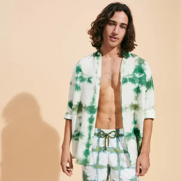Emerald / GrÜN 2024 Shirts Herren Vilebrequin Tie & Dye Leinenhemd Für Herren