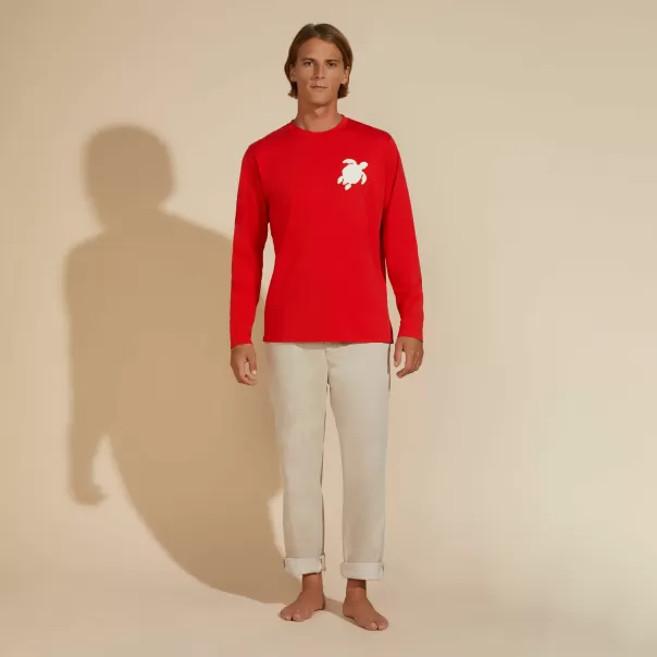 Herren Vilebrequin Mohnrot / Rot T-Shirts Langärmeliges Turtle Patch T-Shirt Aus Baumwolle Für Herren Technologie