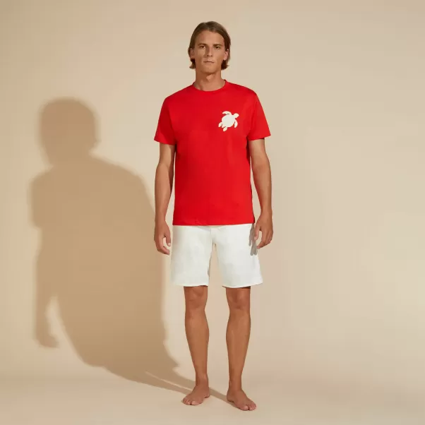 Herren Mohnrot / Rot T-Shirts Leistung Turtle Patch T-Shirt Aus Baumwolle Für Herren Vilebrequin