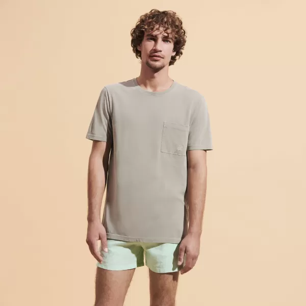 Herren Eucalyptus / GrÜN Solid T-Shirt Aus Bio-Baumwolle Für Herren Vilebrequin Haltbarkeit T-Shirts