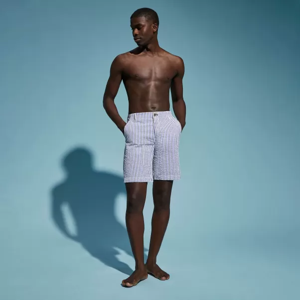 Jeans Blue / Blau Shorts Ultraleichte Seersucker Chino-Bermudashorts Für Herren Vilebrequin Rabattberechtigung Herren