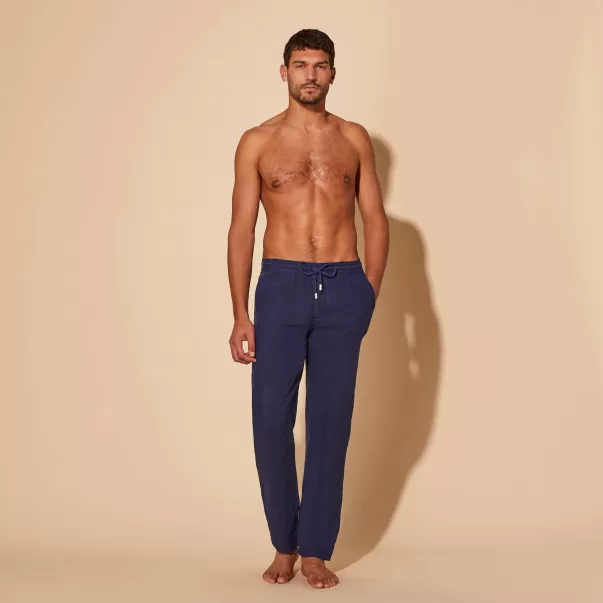 Marineblau / Blau Solid Leinenhose Für Herren Vilebrequin Markenpositionierung Hosen Herren
