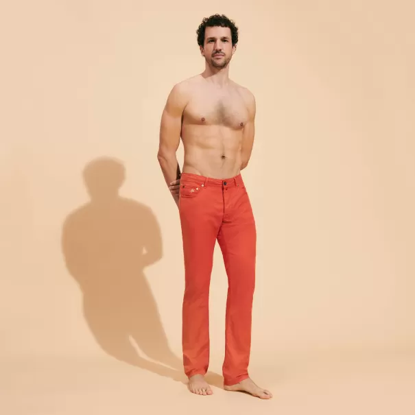 Hosen Vilebrequin Solid Jeans Aus Leinendrill Im Fünf-Taschen-Design Für Herren Herren Mode Tomato / Rot