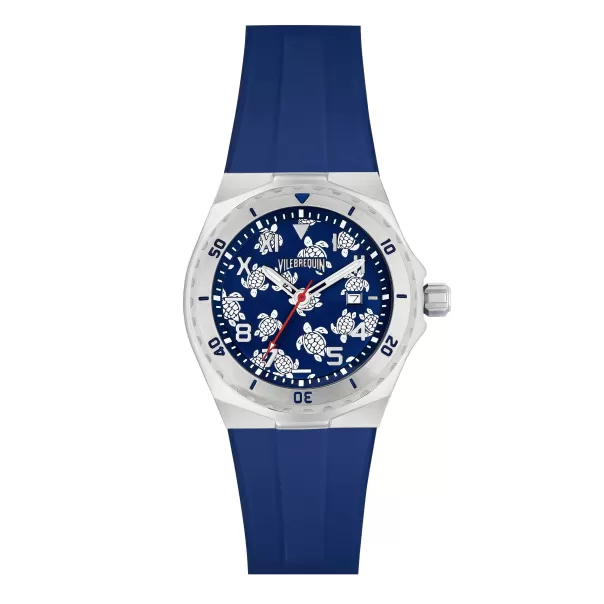 Uhren Tiefstpreis Vilebrequin Herren Marineblau / Blau Micro Ronde Des Tortue Armbanduhr Mit Stahlgehäuse