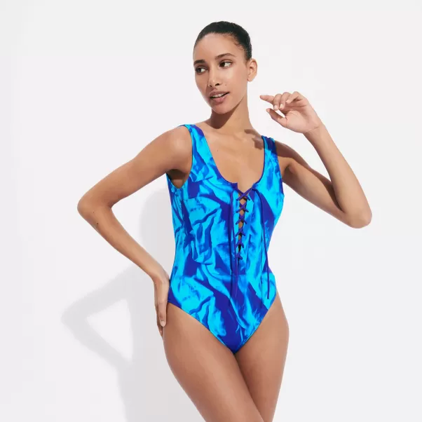 Neptune Blue / Blau Damen Vilebrequin Umweltfreundlich Einteiler Les Draps Froissés Badeanzug Für Damen