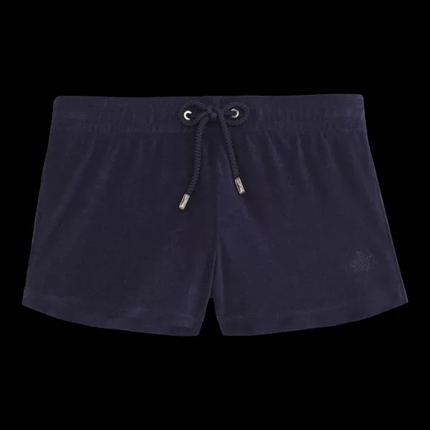 Hersteller Marineblau / Blau Damen Vilebrequin Solid Frottee-Shorts Für Damen Shorties