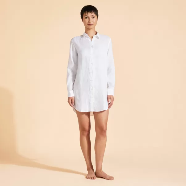 Kleider Preisverhandlung Damen Solid Hemdkleid Aus Leinen Für Damen Weiss / Weiss Vilebrequin