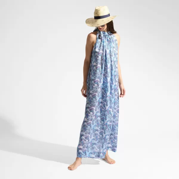Vilebrequin Kleider Women Sleeveless Silk Dress Isadora Fish Damen Weiss / Weiss Rabattcode
