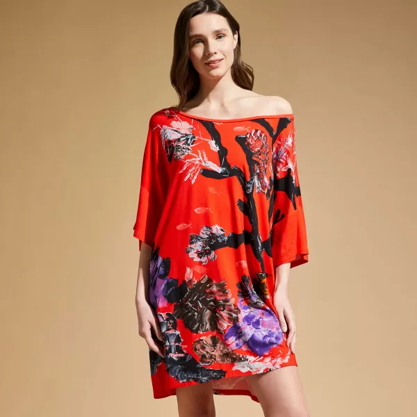 Kleider Material Damen Spring Flower Maxikleid Aus Viskose Für Damen - Vilebrequin X Patrizia Gucci Mohnrot / Rot