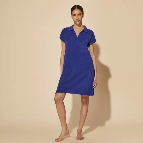 Kleider Vilebrequin Ink / Blau Damen Verpackung Solid Polokleid Aus Frottee Für Damen