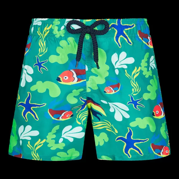 Emerald / GrÜN Design Klassische Dünne Stoffe Jungen Ultraleichte Und Verstaubare Naive Fish Badeshorts Für Jungen Vilebrequin