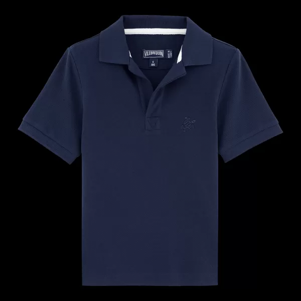 Befehl Polohemden Solid Polohemd Aus Baumwollpikee Mit Changierendem Effekt Für Jungen Marineblau / Blau Vilebrequin Jungen