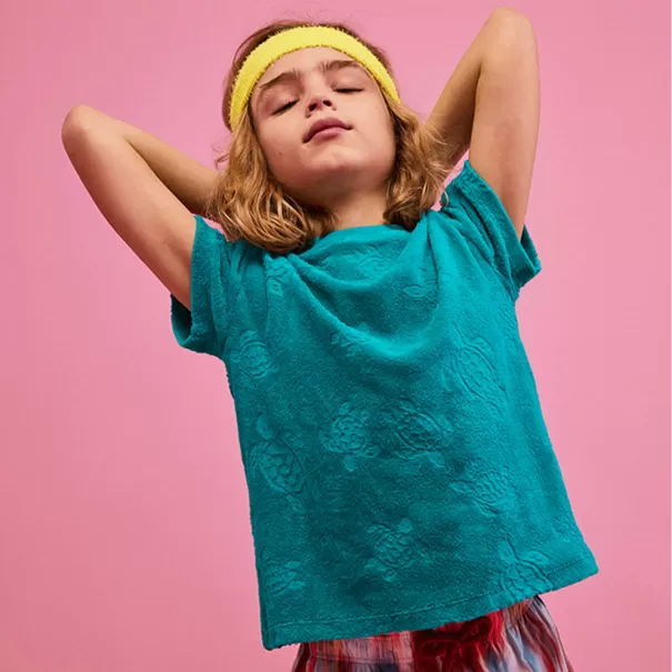2024 Vilebrequin Jungen Rondes Des Tortues T-Shirt Mit Rundhalsausschnitt Aus Frottee Für Kinder Tropezian Green / GrÜN T-Shirts