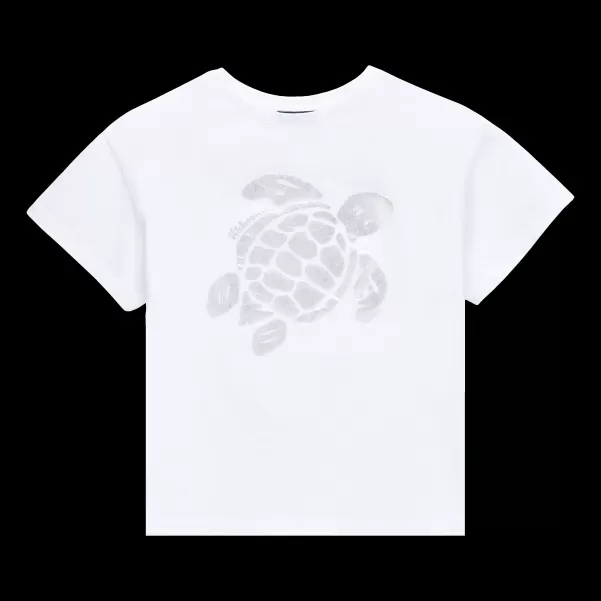 Vilebrequin T-Shirts Mädchen Ikat T-Shirt Aus Baumwolle Mit Schildkröten-Print Für Mädchen Weiss / Weiss Ästhetik