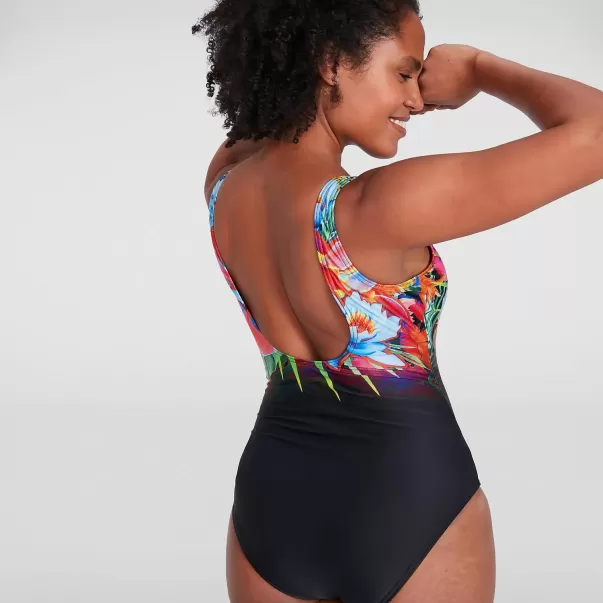 Speedo Damen Badeanzüge Digital Placement Badeanzug Mit U-Rückenausschnitt Schwarz/Blau Für Damen