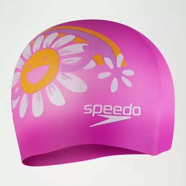 Damen Bedruckte Silikonbadekappe Für Kinder Pink/Violett Speedo Schwimm Accessoires