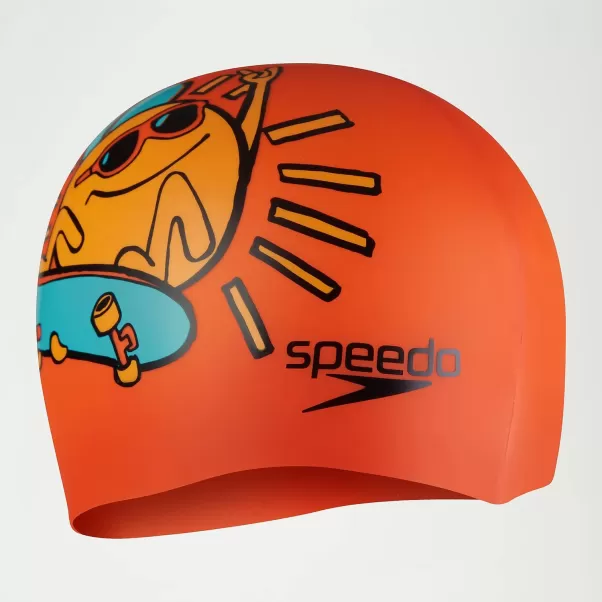 Speedo Bedruckte Silikonbadekappe Für Kinder Orange Damen Schwimm Accessoires