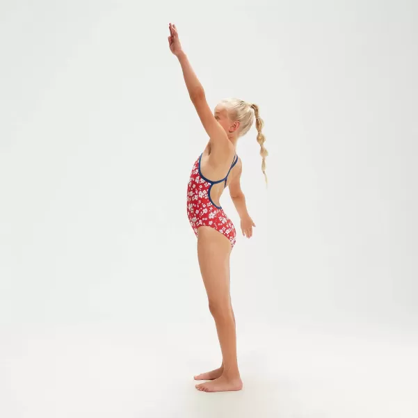 Kinder Mädchen Bademode Speedo Club Training Bondi Blossom V-Rücken-Badeanzug Für Mädchen Rot/Weiß