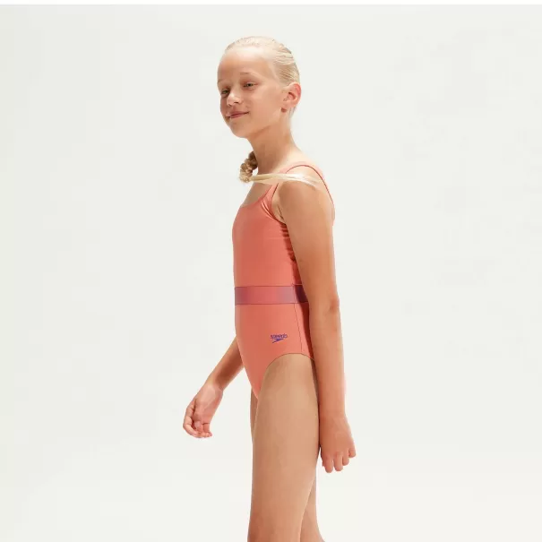 Mädchen Bademode Badeanzug Mit Kontrastgürtel Für Mädchen Koralle/Flieder Speedo Kinder