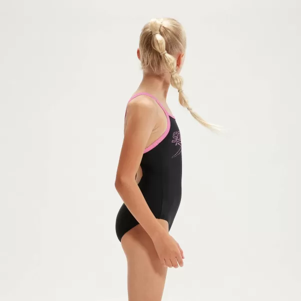 Mädchen Bademode Kinder Muscleback Badeanzug Mit Dünnen Trägern Für Mädchen Schwarz/Pink Speedo