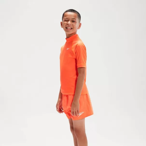 Speedo Kinder Bedrucktes Kurzärmeliges Rash-Top Für Jungen Orange Jungs Bademode